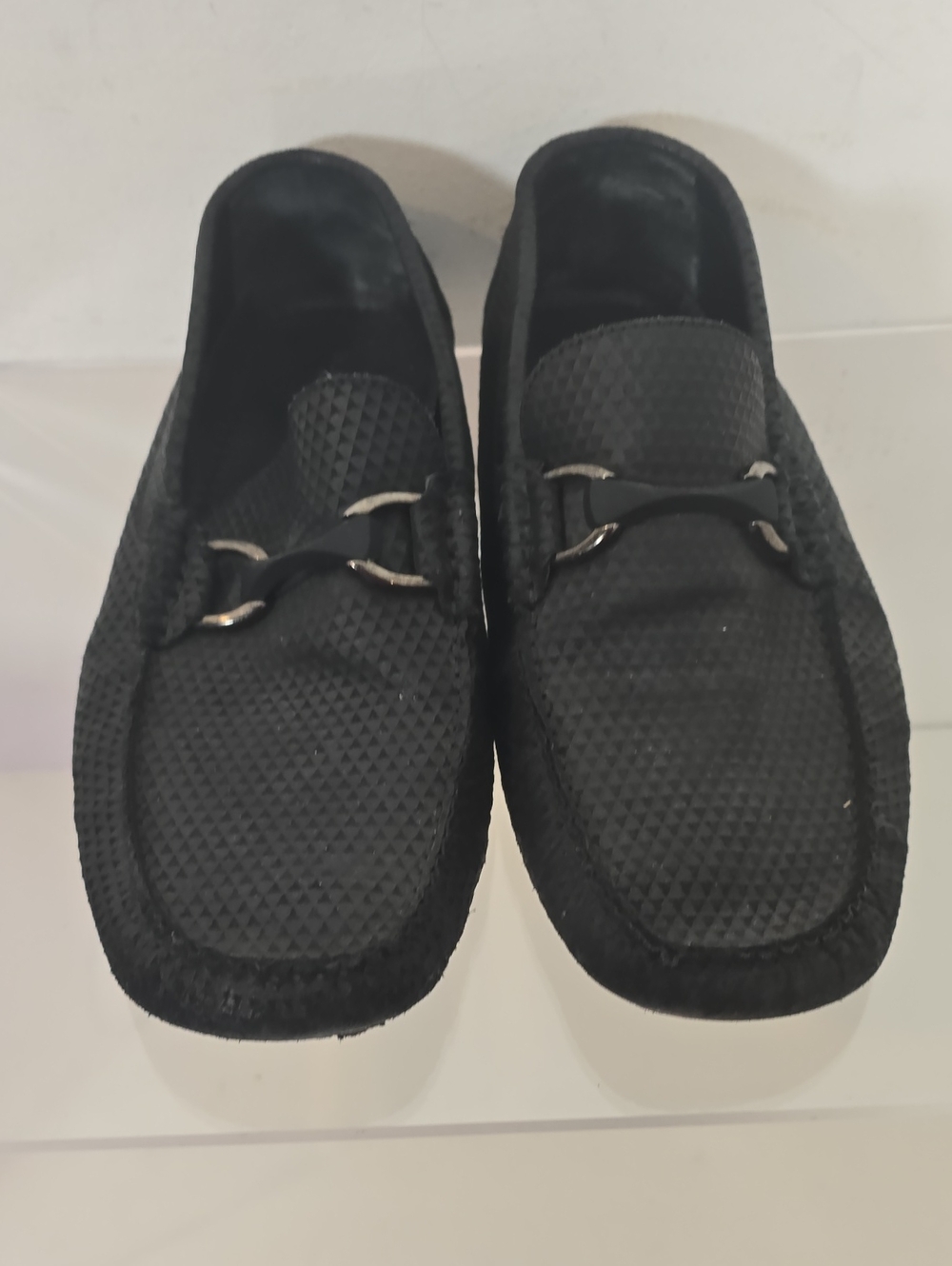 Bugatchi Black Textured Slip-On Loafers with Metal Bit